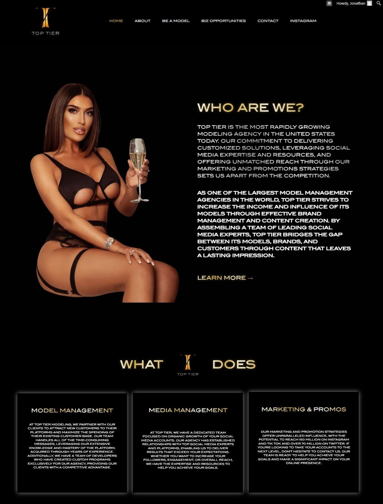Custom modeling agency web design in the USA - website example