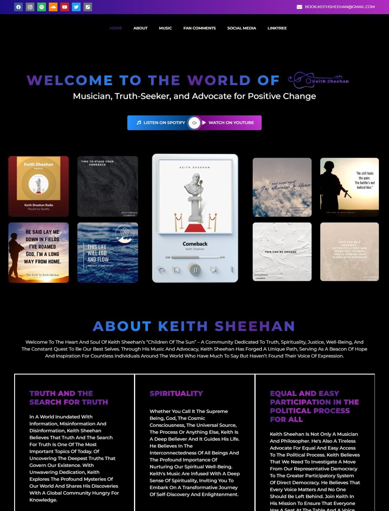 Custom music artist web design in the USA - website example