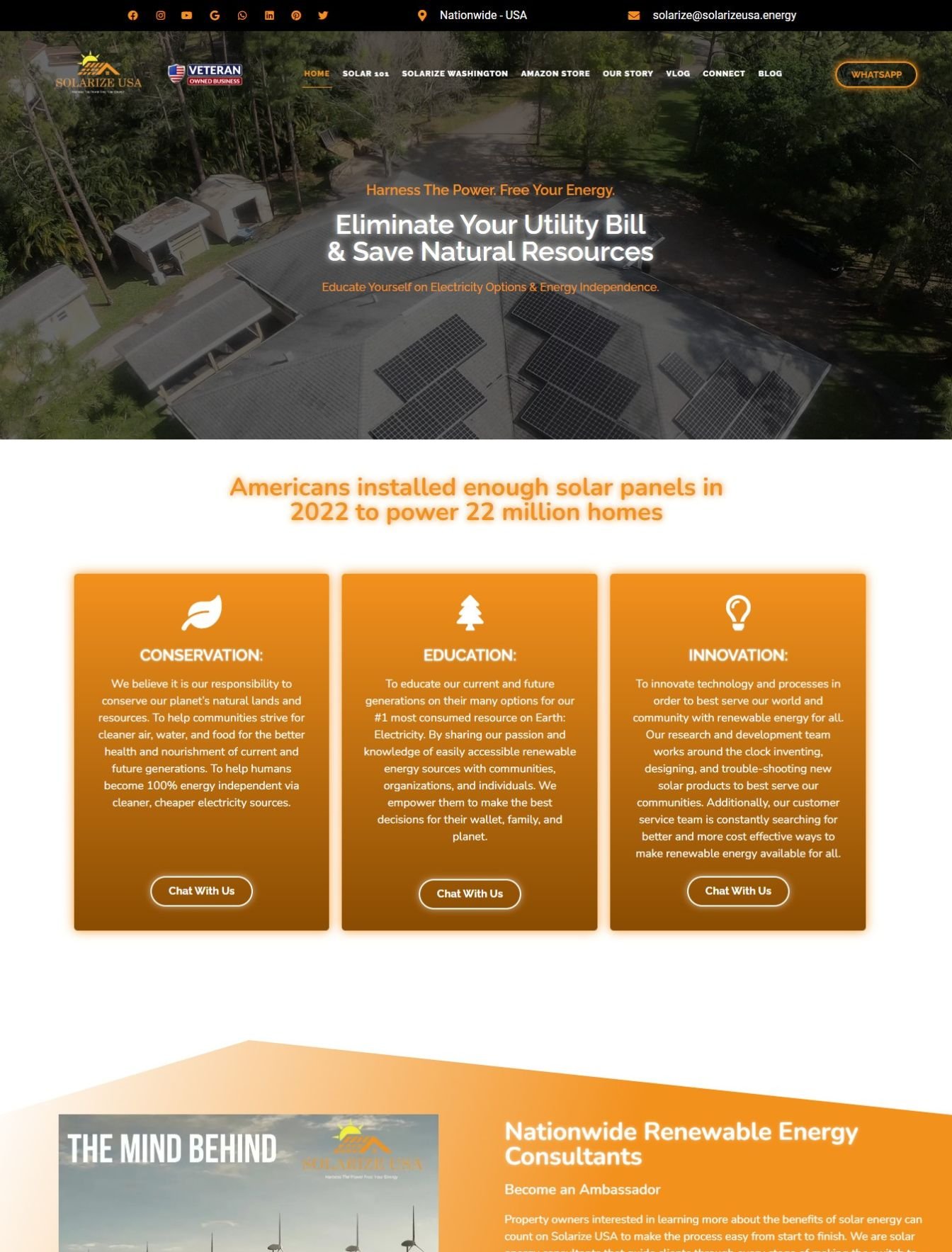 Custom solar company web design in the USA - website example