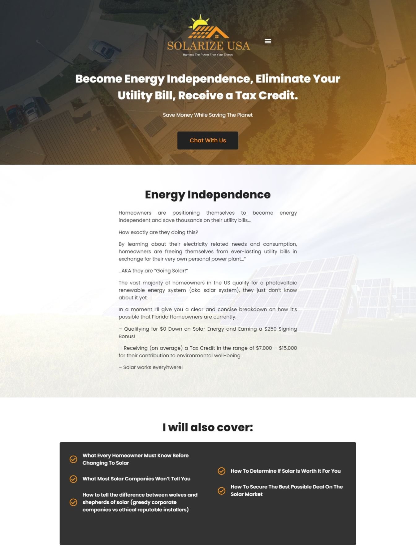Custom solar company web design in the USA - website example