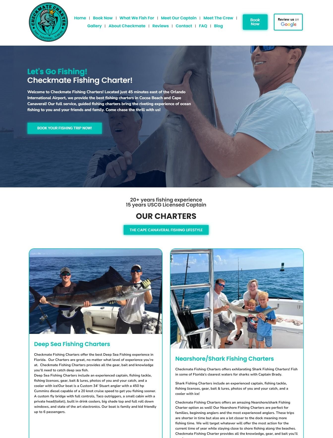 Custom fishing charter web design in the USA - website example