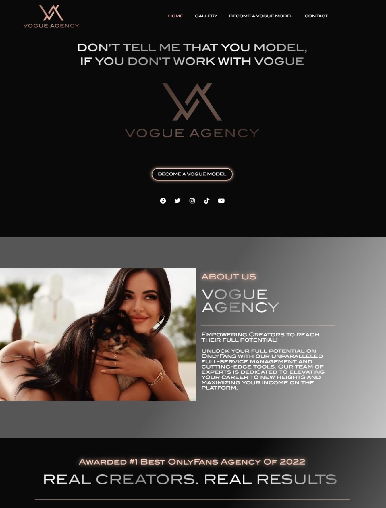 Custom modeling agency web design in the USA - website example