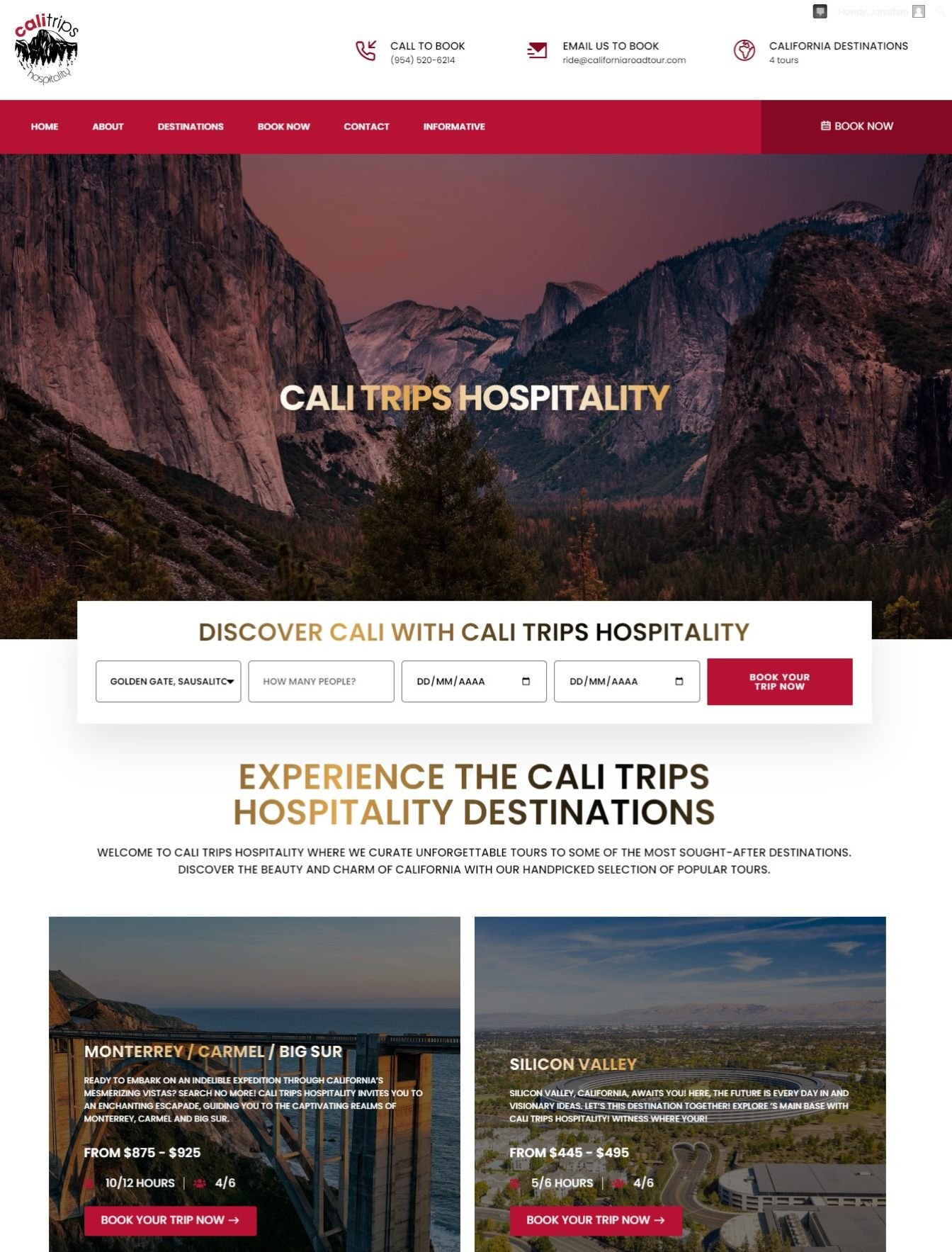 Custom travel and tours web design in the USA - website example
