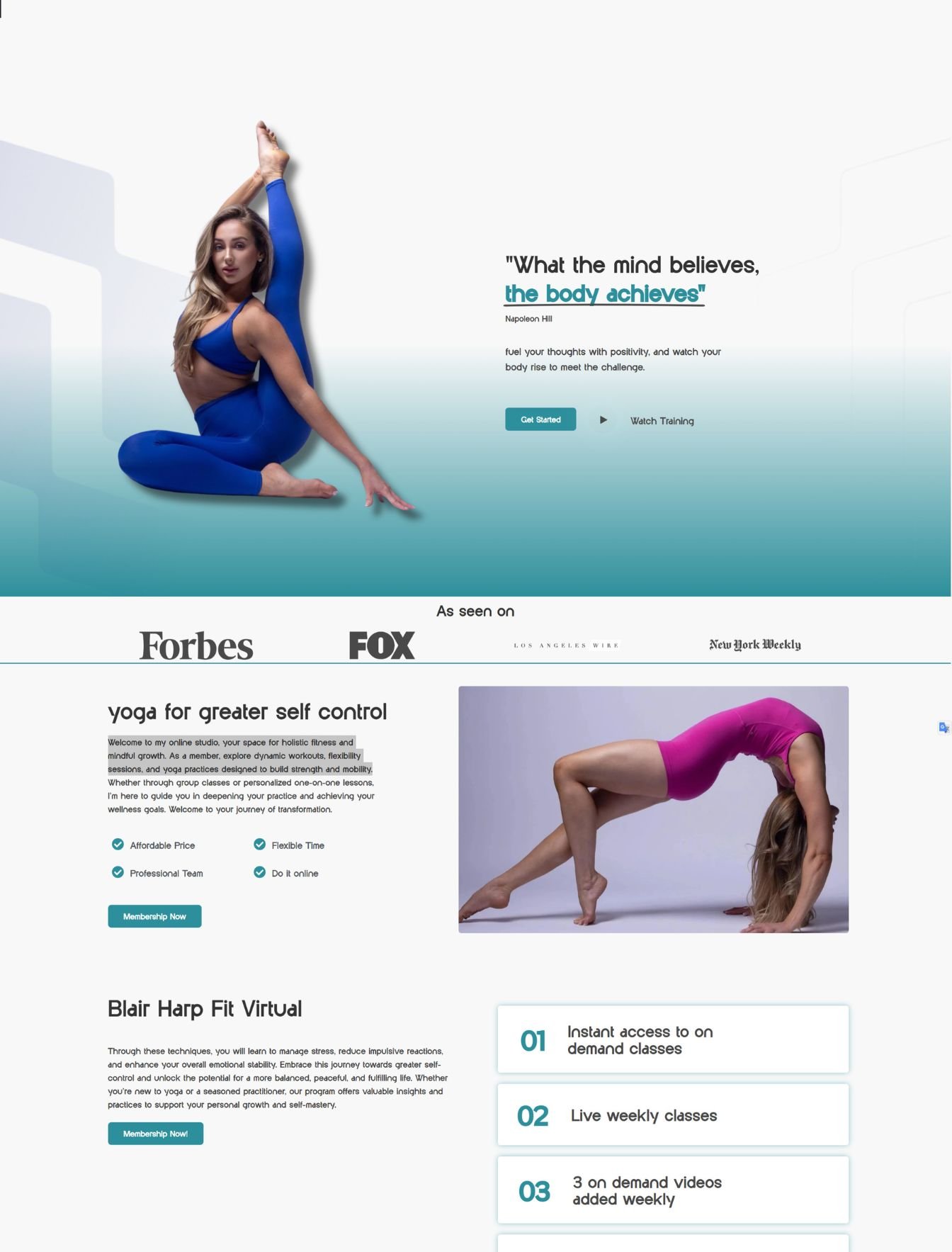 Custom fitness coaching web design in the USA - website example