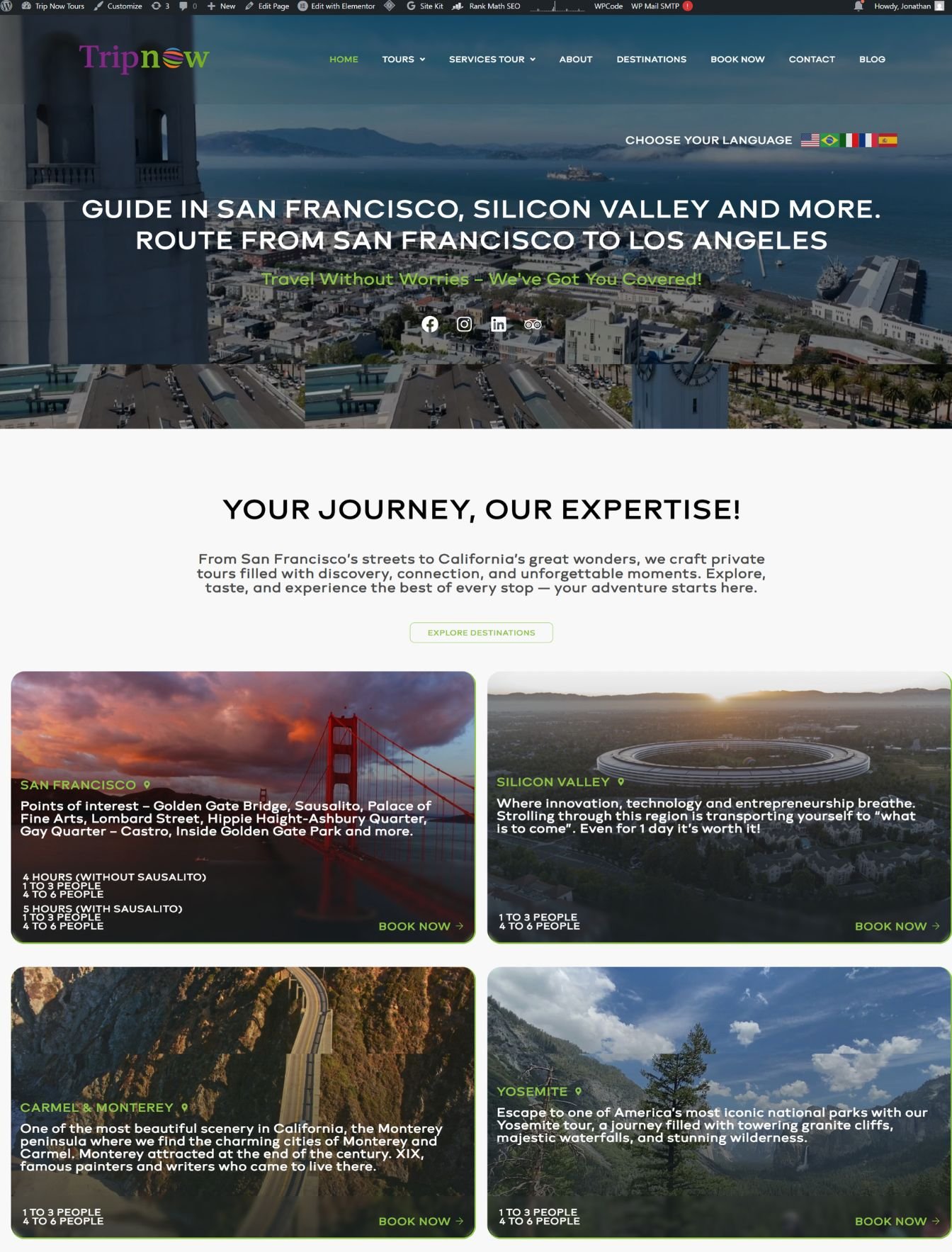 Custom travel and tours web design in the USA - website example