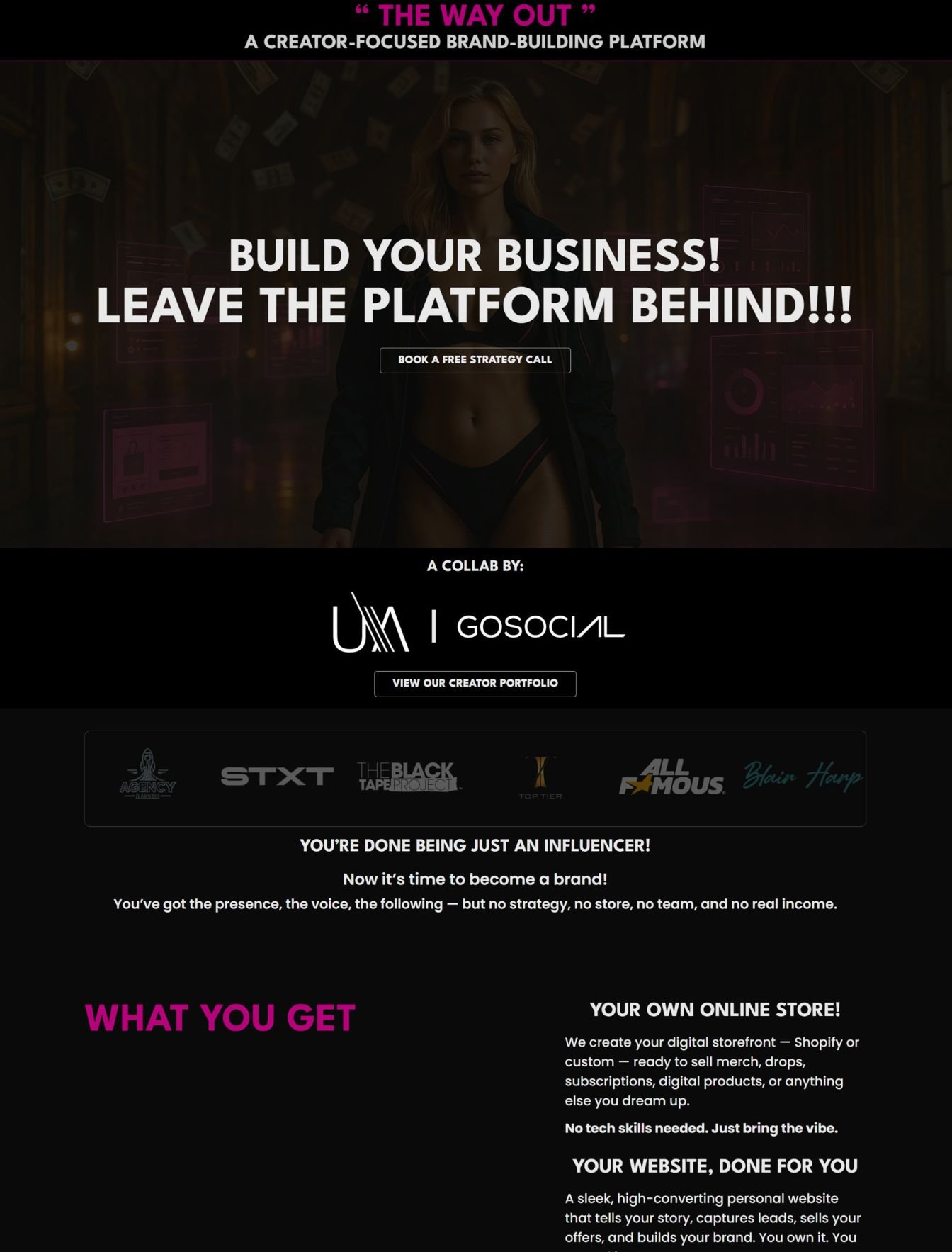 Custom creator agency web design in the USA - website example