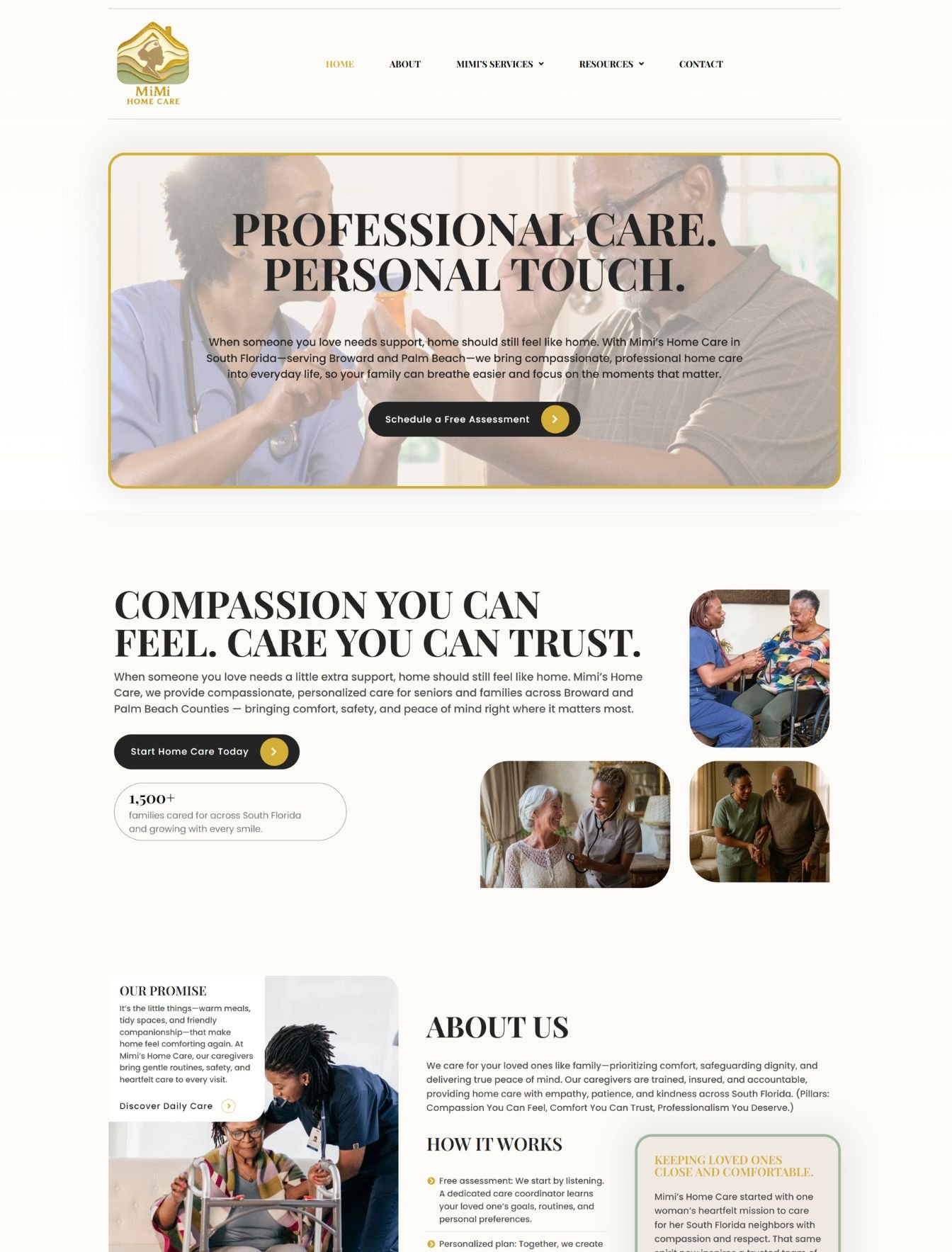 Custom home care web design in the USA - website example