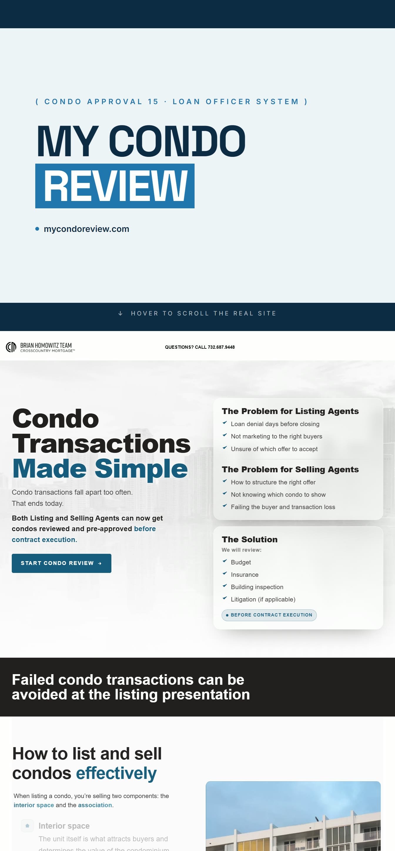 Custom condo approval web design in the USA - website example