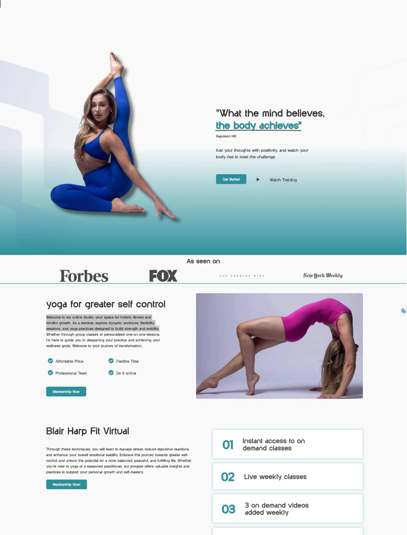 Portfolio 163 Blair Harp Fitness website